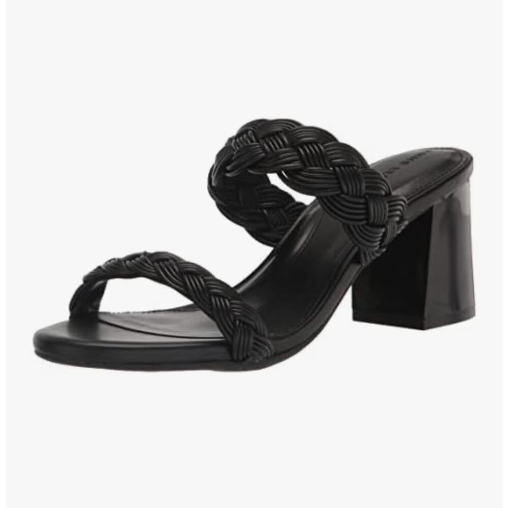 AK Anne Klein Black Solid Braided Reggie Slide On Block Heel Sandal Size 7